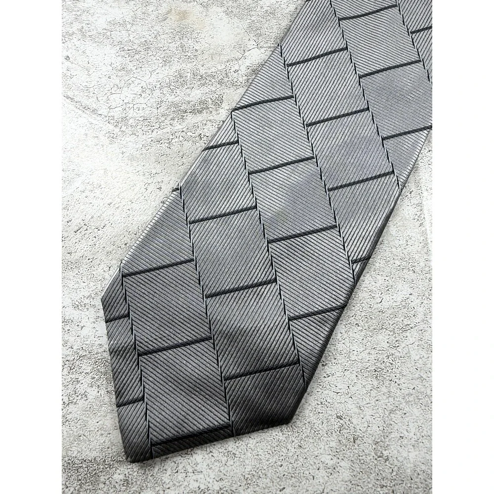 Metropolitan By Lord & Taylor Tie Mens One Size Silver 100% Silk Geometric